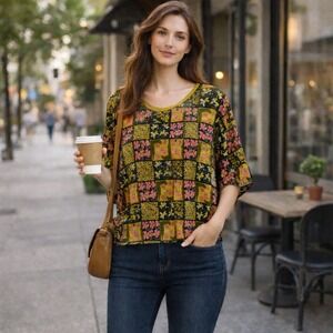 Target Latino Heritage Month Floral Patchwork Top Yellow Pink 1X Plus Size